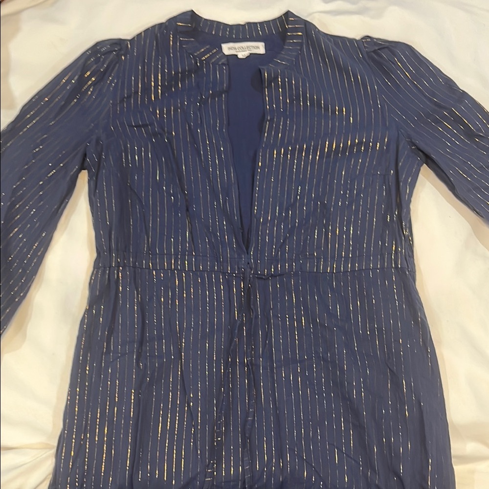 Blue and Gold Striped Dress Emerson Fry India Collection